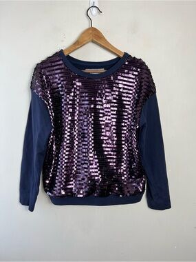 Anthropologie Family Sequin Sweatshirt Small Navy Purple Embellished Pullover
